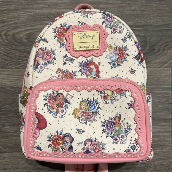 NWOT Loungefly Disney Princess Floral Tattoo Mini Backpack Roses Pink Limited - Picture 4 of 16